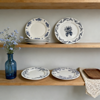 4Pcs Piring Keramik Biru Bermotif Bunga, Piring Makan Porselen Botani Vintage untuk Makan & Dekorasi