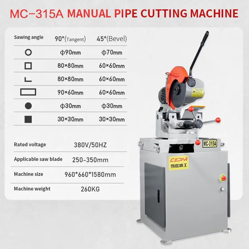 Shigan Usine Chinoise MC-315A 90 Degrés Manuel Machine De Découpe De Tuyaux