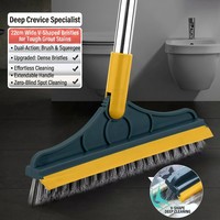 Brosse de nettoyage pour carrelage de salle de bain à poils rigides 2-en-1 avec grattoir pour fentes sans angle mort