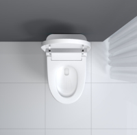 Nouveau siège de toilette intelligent allongé en céramique blanc argenté avec chasse automatique, télécommande, chauffage, fixation au sol, double chasse et siphon S/P
