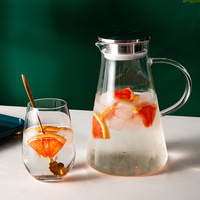 Pichet en verre de 2 L (68 onces) avec couvercle, pichet à thé glacé, carafe à eau, pour eau chaude ou froide, thé glacé, vin, café, lait et jus