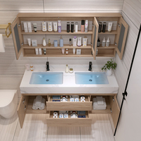 Vanité murale moderne à double évier avec lavabo en céramique pour salle de bain d'hôtel-Miroir inclus