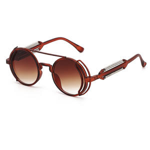 نظارات شمسية رائجة لعام <span class=keywords><strong>2025</strong></span> بتصميم عتيق وطراز بانك، نظارات شمسية معدنية مستديرة بطراز ستيمبانك للنساء والرجال - Product Image 5