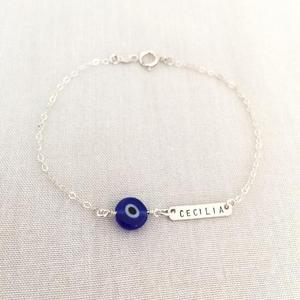 Inspire gioielli Personalizzati Evil-Eye Dainty Bar, il Braccialetto Del Bambino, protezione Del Braccialetto per le donne e le ragazze inciso nome logo - Product Image 6