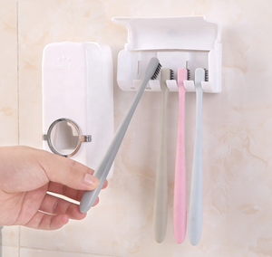 ที่วางแปรงสีฟันพร้อมเครื่องจ่ายยาสีฟันอัตโนมัติ ชุดแปรงสีฟัน อุปกรณ์ในห้องน้ำ - Product Image 2