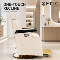 Fauteuil de Barbier Électrique Inclinable de Luxe XFMC, Réglable en un Clic, Chaise de Coiffure Professionnelle avec Base Dorée pour Salon de Coiffure