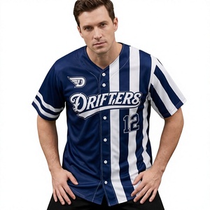 เสื้อเบสบอลดริฟเตอร์สแขนสั้นลายทางสีกรมท่าสีขาว 12 ชิ้น เสื้อผ้าด้านหน้าติดกระดุมซับเหงื่อ - Product Image 1
