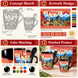 Taza de Cerámica con Diseño de Alpaca, Recuerdo de Viaje de <span class=keywords><strong>Perú</strong></span>, Taza de Café de Porcelana con Patrón de Monumentos Peruanos, 2 Tamaños, Temática de Ciudad Personalizada, Venta al Por Mayor - Product Image 4