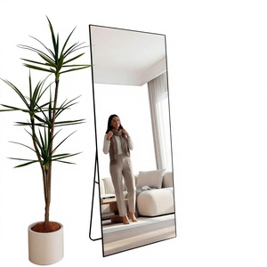 Full Length Adjustable Hanging Floor <b>Mirror</b> 56x21 Black <b>Rectangle</b> Aluminum Alloy Frame Tempered Glass Minimalist Apartment - Product Image 1