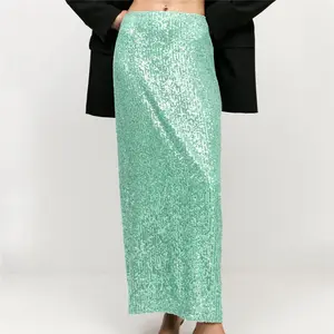 Hot solid color sequins back split fashion casual skirts 6 colors plus size S-XL women's versatile skirts