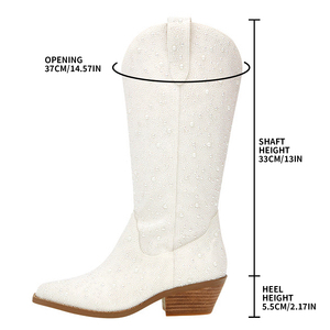 Phụ Nữ Của Rhinestone Chỉ Hạnh Nhân Toe Khối Gót Chân Lấp Lánh Cowgirl Cao Bồi Khởi Động - Product Image 2