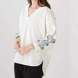 Di modo Del Ricamo Bolla Con Scollo A V Manica <span class=keywords><strong>Lunga</strong></span> <span class=keywords><strong>Camicia</strong></span> delle Donne di Autunno - Product Image 3