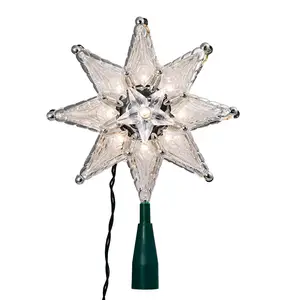 New Style UL Approved 8" Silver Mosaic 8-Point Star Christmas Tree Topper Lighted Up Double-sided Star Clear Bulb