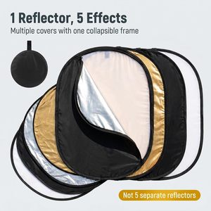 Panneau diffuseur de lumière portable pliable ovale 5-en-1 60x90cm pour photographie de portrait avec poignées - Product Image 2