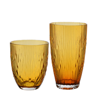 Samyo Groothandel Luxe Vintage Handgeblazen Unieke Geribbelde Kristallen Glazen Lange Steel Ecologisch Verantwoorde Amber Kleurige Op Maat Gemaakte Rode Wijnglazen