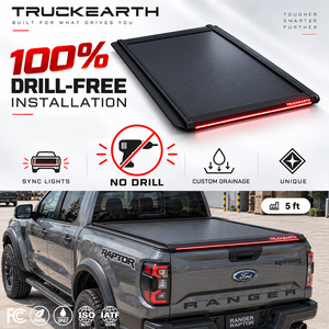 Couverture de benne rigide rétractable à LED Ford Ranger Raptor SuperCrew pour benne de 5 pieds en alliage d'aluminium - Product Image 1