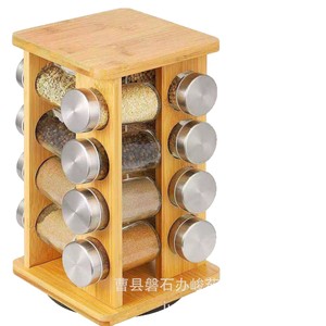 Bamboo <b>Spice</b> <b>Rack</b> 360 Degree <b>Rotating</b> Solid Wood Multi Layer Kitchen Organizer - Product Image 5
