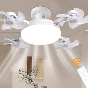 Ventilateur de plafond moderne pour salle de bain, créatif, pliable, avec télécommande, 4 têtes, 5 pales, lumière LED silencieuse 60W, à brancher - Product Image 1