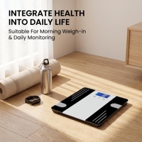 Báscula de Grasa Corporal Rectangular de Vidrio Templado con Capacidad de Carga Máxima de 180 kg, Pantalla LCD Retroiluminada en Azul, Funciona con Batería, para Medir el Contenido de Agua y Grasa Corporal en el Hogar