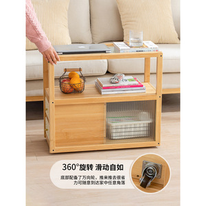 Japanese Style Movable Glass Side <b>Table</b> Rattan Sofa Cabinet Walnut Wood Coffee <b>Table</b> Living Room Corner <b>Table</b> New Design - Product Image 3