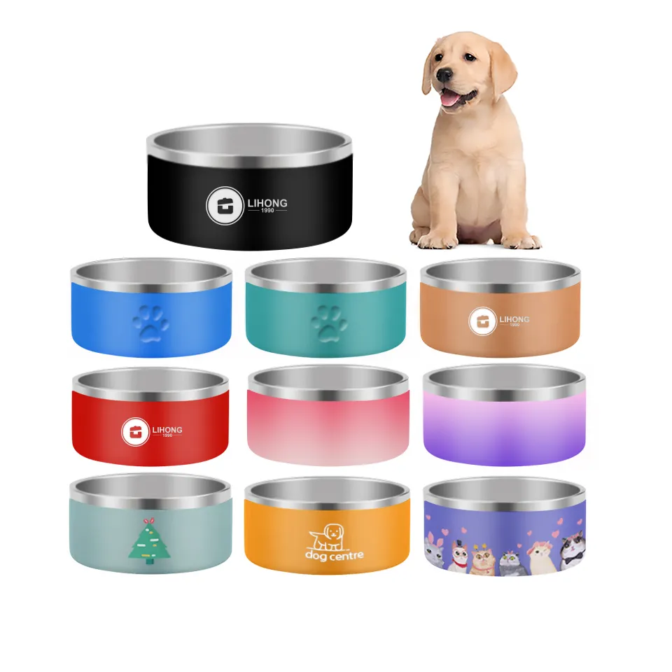 LIHONG Best Selling 2021 Custom Logo 64 oz 42oz Dog Bowl Stainless Steel Pet Feeding Food And Water Metal Dog Food Bowls