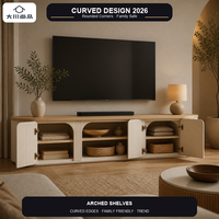 Console TV Moderne Écologique et Durable à Coins Arrondis, Étagères Courbes Laquées Blanc Chaud pour Petits et Grands Salons – Vente en Gros