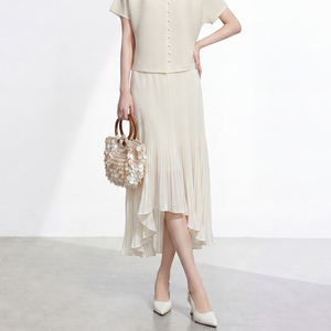 Elegant Solid Color Long Hem A-Line <b>Skirt</b> Natural High <b>Elastic</b> Waist Breathable Casual Pleat Design Plus Size Women Summer <b>Skirt</b> - Product Image 3