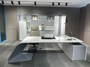 Scrivania bianca High-end di lusso <span class=keywords><strong>capo</strong></span> Hone mobili da ufficio a forma di L Manager esecutivo con armadio laterale bianco scrivania - Product Image 6