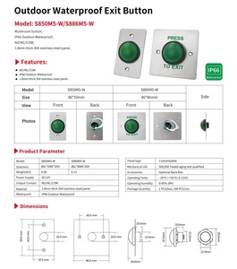 Pulsante di uscita a fungo 12V NO/NC/COM in acciaio inossidabile, impermeabile IP67 per esterni, per sblocco serratura porta - Product Image 6