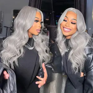 Colorful Grey Lace Front Wig Transparent Hd Lace Body Wave Wig Brazilian Human Hair Burmese Curly Hair For Black Women