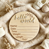Papan Nama Bayi 3D Modern Berukir Bulat 15cm, Kartu Penanda Perkembangan Bayi, Tanda Pengumuman Kelahiran Hello World