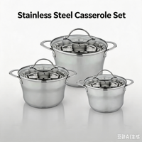 Ensemble de casseroles en acier inoxydable écologique de haute qualité, avec couvercles en verre, poignées résistantes à la chaleur, compatible induction