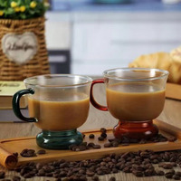 Mug à café pour enfants en verre borosilicate résistant à la chaleur, fait main, 200 ml, avec poignée colorée et base épaisse, pour expresso et latte – Vente chaude