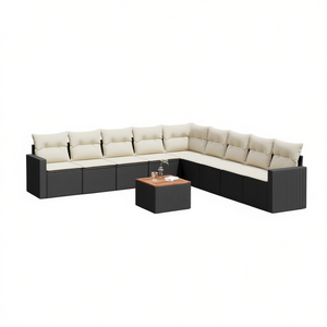 Conjunto de Sofá Grande para Jardín de Poliratán Negro con Fundas Extraíbles, Muebles de Exterior de Diseño Moderno con Cojines de Espuma de Alta Densidad - Product Image 1