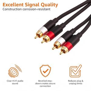 <span class=keywords><strong>Cable</strong></span> de <span class=keywords><strong>Audio</strong></span> Analógico de 2 RCA para Amplificador, Altavoces Activos y <span class=keywords><strong>Subwoofer</strong></span> con Conectores Chapados en Oro, 15 Pies, Modelo Negro PBH-20218 - Product Image 5