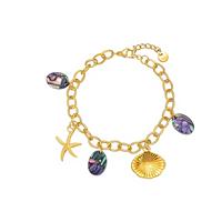 Bracelet Bohème Océanique pour Femme en Acier Inoxydable Plaqué Or 18K PVD, Anti-ternissement, Étanche, avec Coquillages et Étoiles de Mer – Cadeau Idéal pour Femme