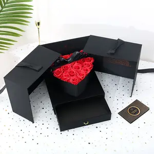 Luxury Magic Cube Rose Flower Paper Box with Drawer Heart Shape Surprise Gift Box