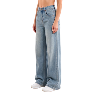 Jean droit décontracté OEM pour femme, respirant, imperméable, en denim, coloris bleu, taille haute, coupe ample, idéal printemps-été-automne - Polyvalent - Product Image 5