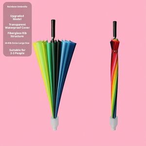 Parapluie de golf professionnel extra-large 120 cm, 24 baleines, imperméable, ouverture semi-automatique, manche long, tige droite surdimensionnée - Product Image 1