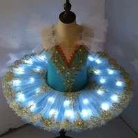 Nouvelle tenue de scène, justaucorps blanc à fleurs LED Swan Lake Girl, tutu de ballet professionnel