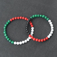 Bracelet élastique tendance en perles de pierre naturelle PFT, nouvelle couleur, motif drapeau national, idéal comme cadeau