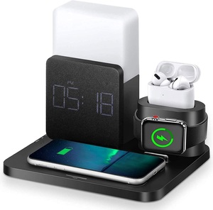 Réveil intelligent avec veilleuse douce et chaude Station d'alimentation 15W Chargeur <span class=keywords><strong>sans</strong></span> <span class=keywords><strong>fil</strong></span> pour téléphone portable Montre intelligente Écouteurs - Product Image 1
