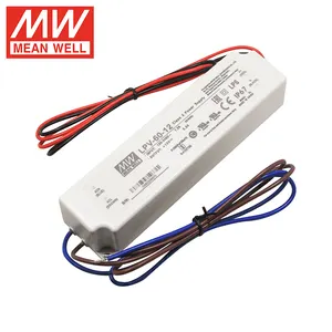 Controlador LED Mean Well, fuente de alimentación de plástico para exteriores, 60W, 12V, 5A, IP67, Meanwell
