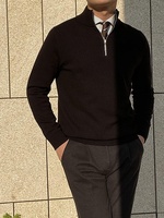 Pull-over pour homme, couleur unie, manches longues, tricoté, fermeture éclair sur le devant, coupe ajustée, décontracté, business, 100% coton