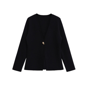 เสื้อคาร์ดิแกนไหมพรมแขนยาวทรงเข้ารูป คอวี ติดกระดุมเม็ดเดียว สีพื้น สไตล์มินิมอล สำหรับผู้หญิง คอลเลคชั่นใหม่ประจำฤดูใบไม้ร่วง - Product Image 3