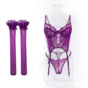 Sexy Purple Camisole Underwire Tank Top Set with Lace Trim for Small Busts - Perfect for Nighttime Lingerie - Product Image 5