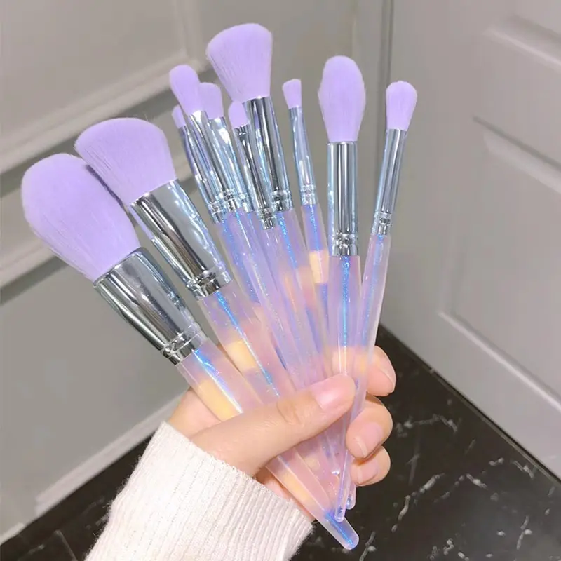10 pcs Cosmetic Makeup Brush tools Wholesale Cosmetic Brush set Crystal handle Cosmetic Brushes with bag for Make Up