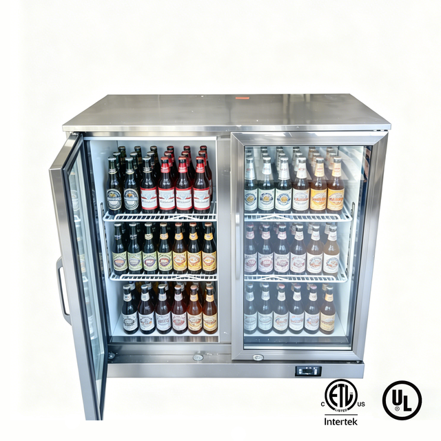 UL Certified 2-Door Single-Temperature Air Cooling Stainless Steel Beverage Display Cooler Automatic Defrost Adjustable