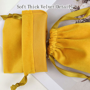Pochette en velours jaune avec cordon de serrage, sac cadeau en flanelle douce pour bijoux, logo et taille personnalisés acceptés pour l'emballage de bijoux et de montres - Product Image 5