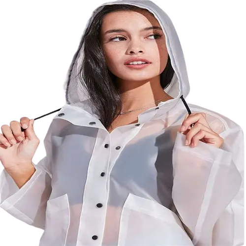 Manteau de pluie transparent coloré personnalisé en gros pour adultes imperméable en PVC avec grande capuche